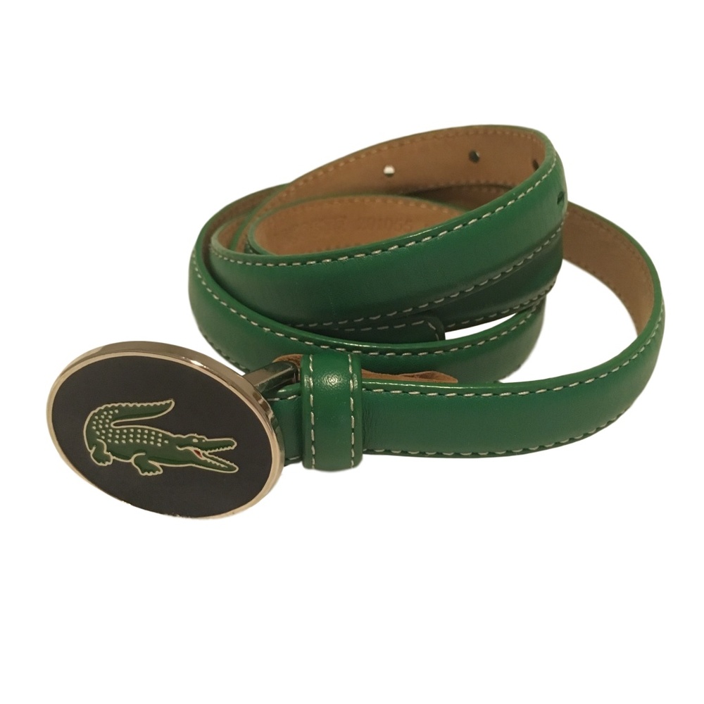 RARE! Lacoste Leather Belt Enamel Alligator Buckle
